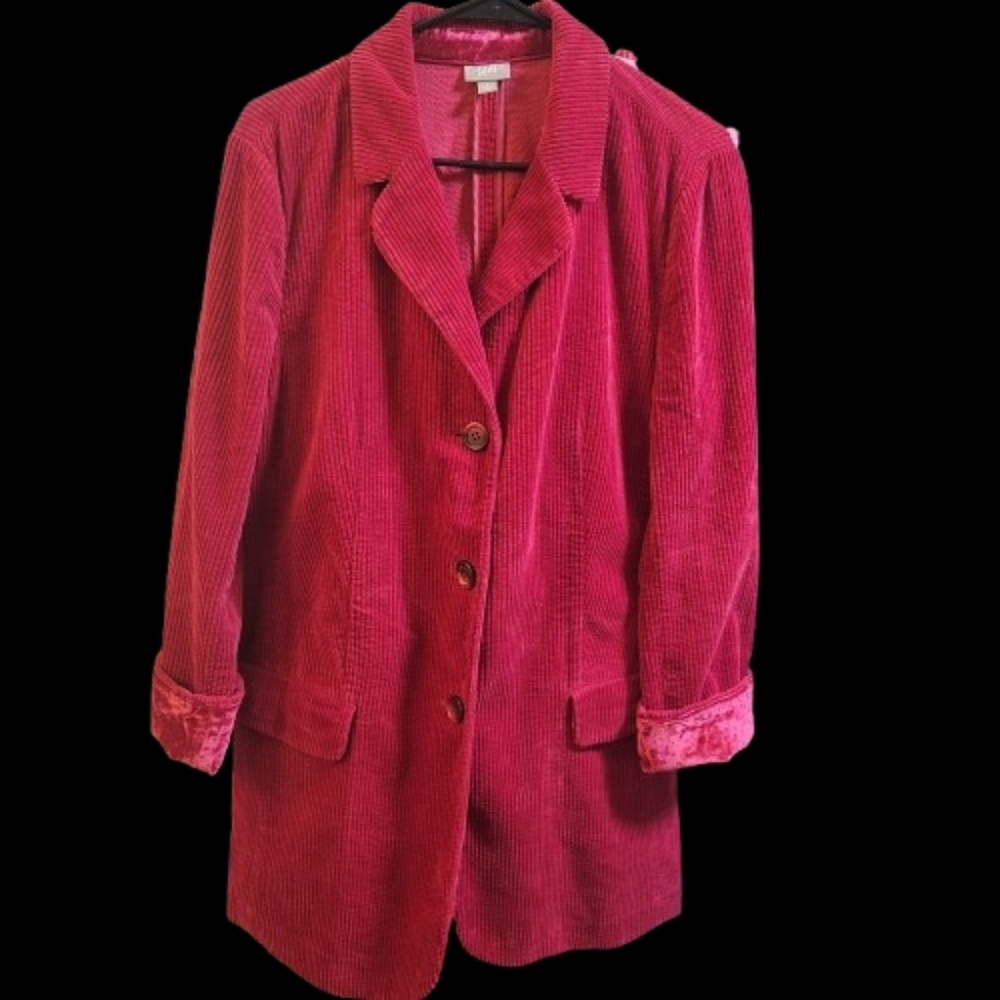J.Jill Long Two-Button Corduroy Velvet Cuffs Jacket